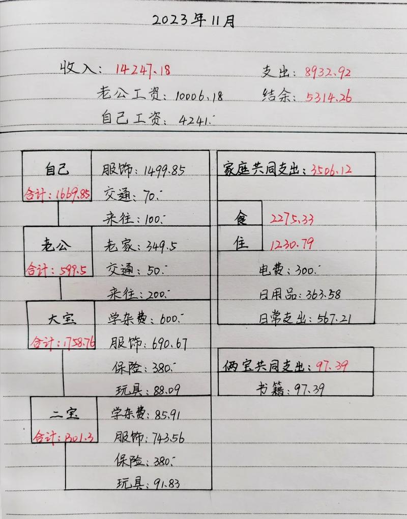 老年人赡养费支出明细手写笔记