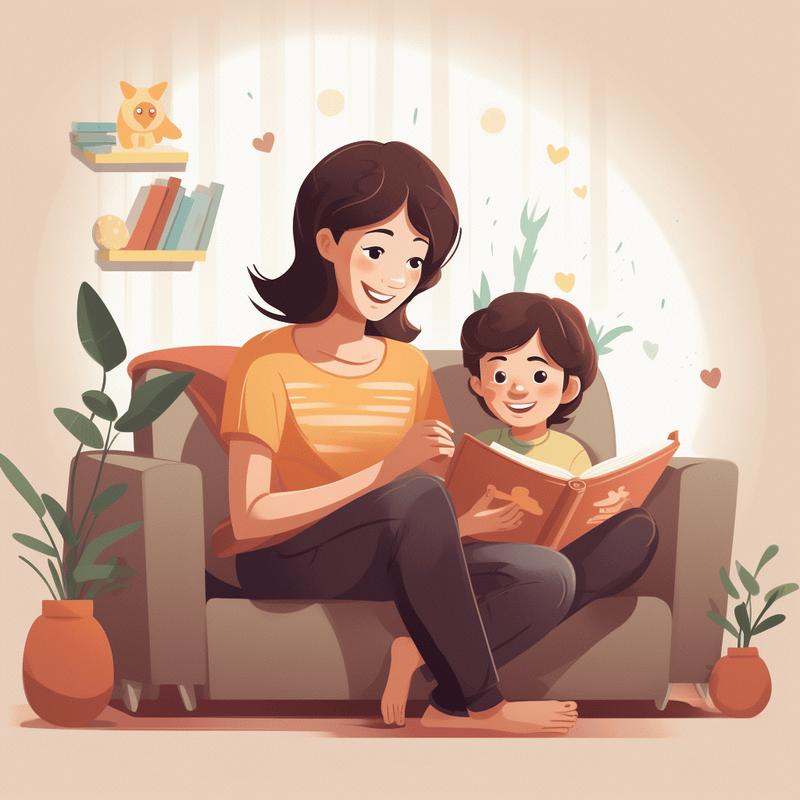 亲子共读绘本场景孩子坐妈妈怀里翻书