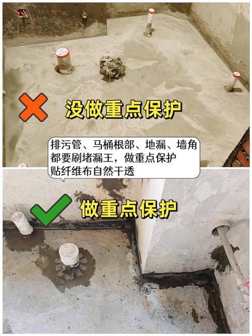 卫生间防水基层未干透直接涂刷起鼓对比图