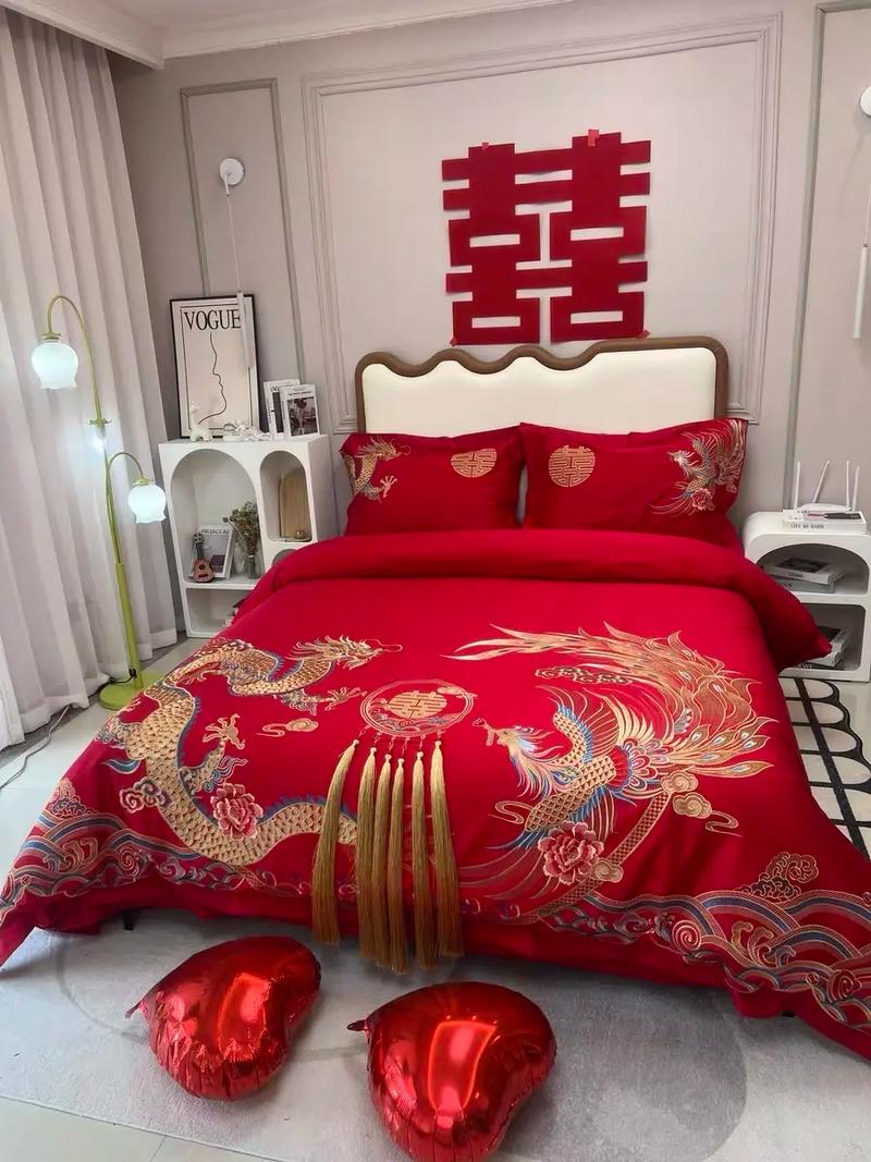 中式婚庆龙凤喜被手工刺绣图案