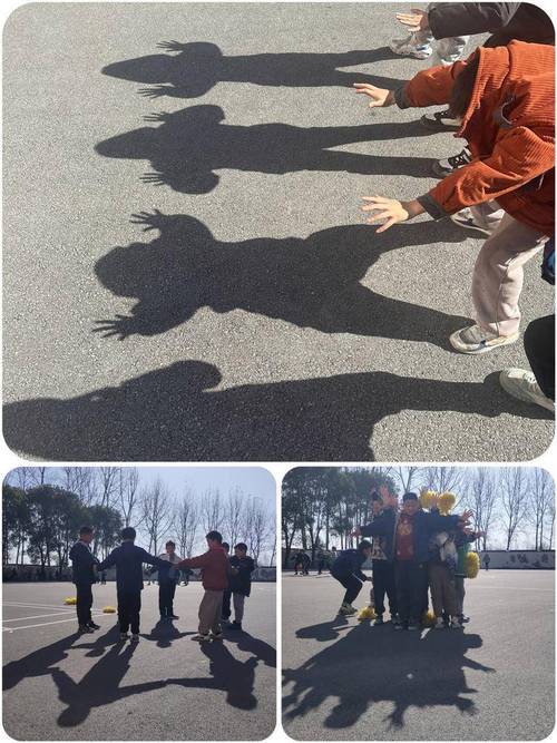 小区楼下亲子踩影子休闲运动场景
