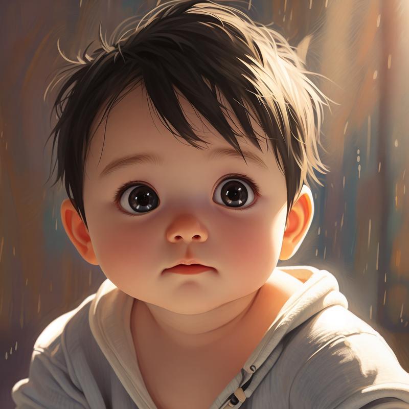 幼儿专注看卡通动画的侧脸特写