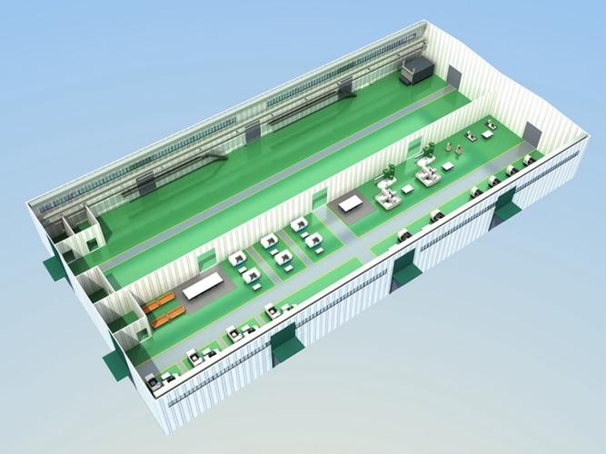预留弹性空间的现代制造工厂设施布局效果图
