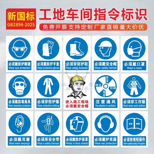 钻床操作工佩戴护目镜和禁止戴手套标识