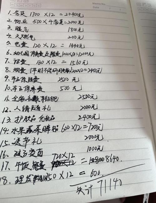 三口之家每月房贷生活费账单手写记录