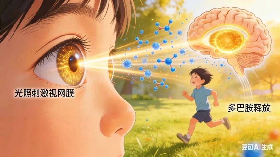 户外光照刺激视网膜多巴胺分泌原理图