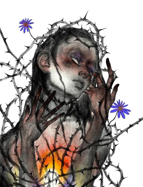 心里荆棘隐喻插画