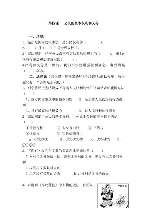 小学道德与法治公民权利相关练习题页