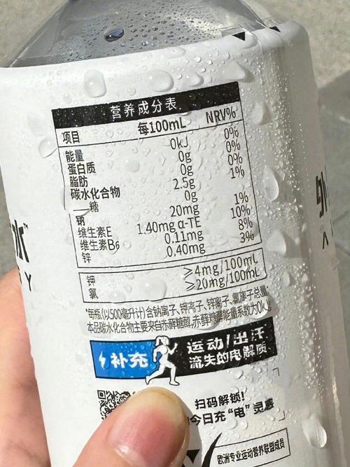 瓶装电解质水营养成分表实拍图