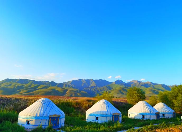 新疆那拉提草原山地毡房远景