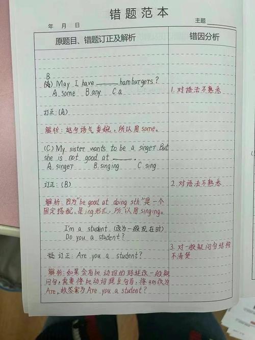 学生错题本整理示例