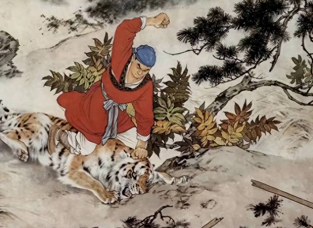 明代水浒传刻本景阳冈武松打虎古版画