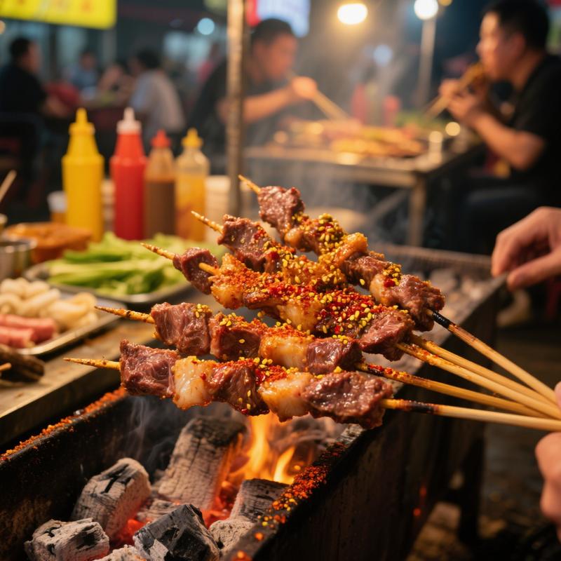 阿勒泰夜市炭火烤串