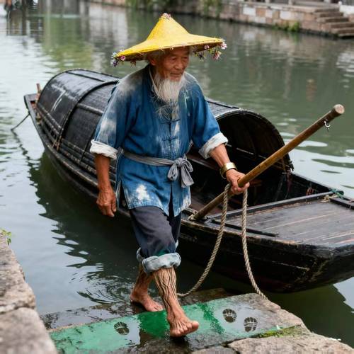 绍兴乌篷船船夫背影
