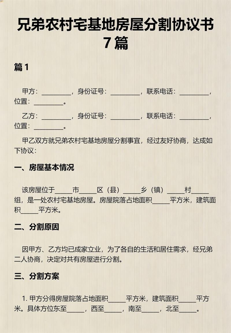 农村分家宅基地分割手写协议书原稿