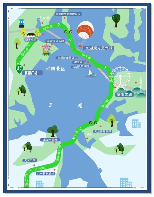 城市休闲骑行路线手绘标注地图
