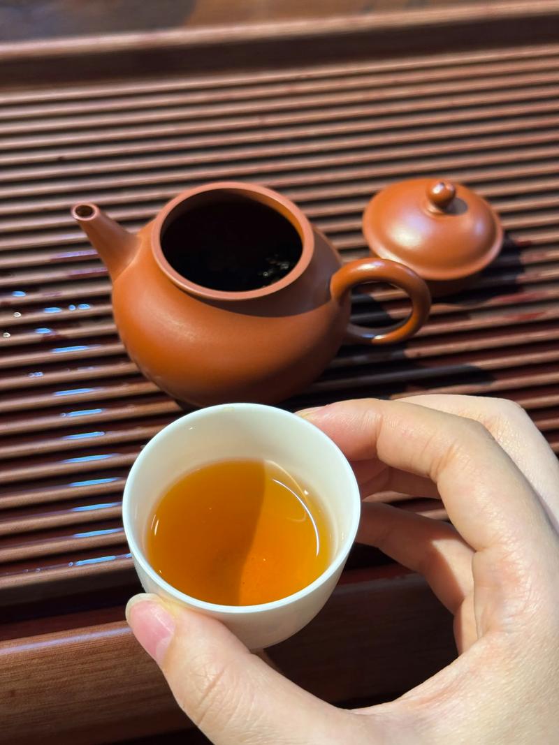 茶人用紫砂壶冲泡普洱茶细节特写图