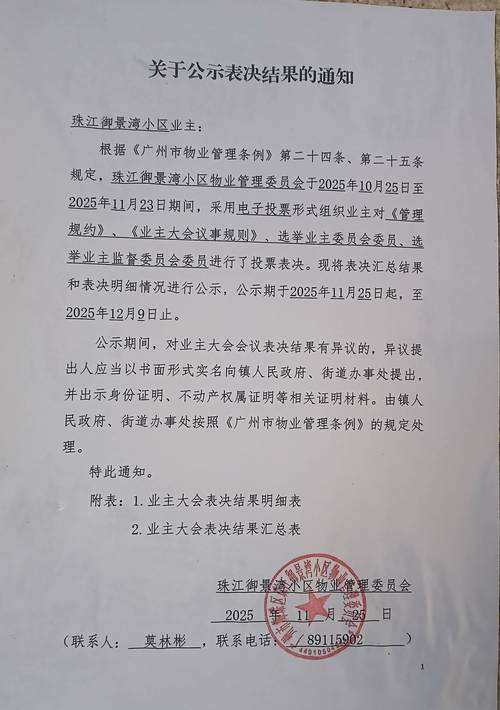 业主大会表决结果公示纸质文件图
