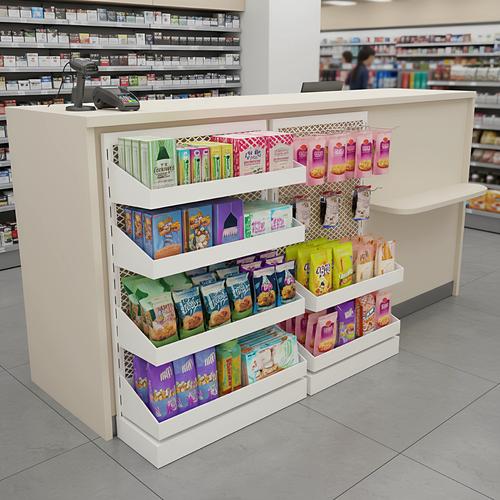 零售门店收银台边角挂架利用实景图
