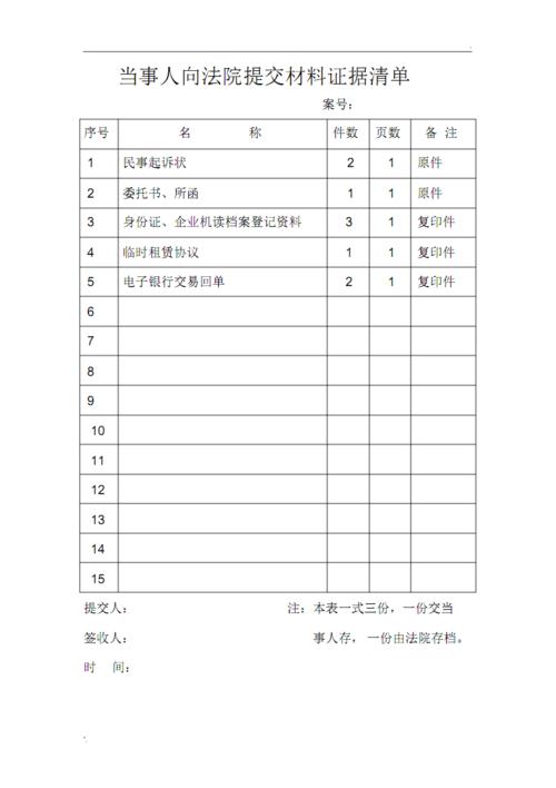法院庭审中提交的空白合同证据展示