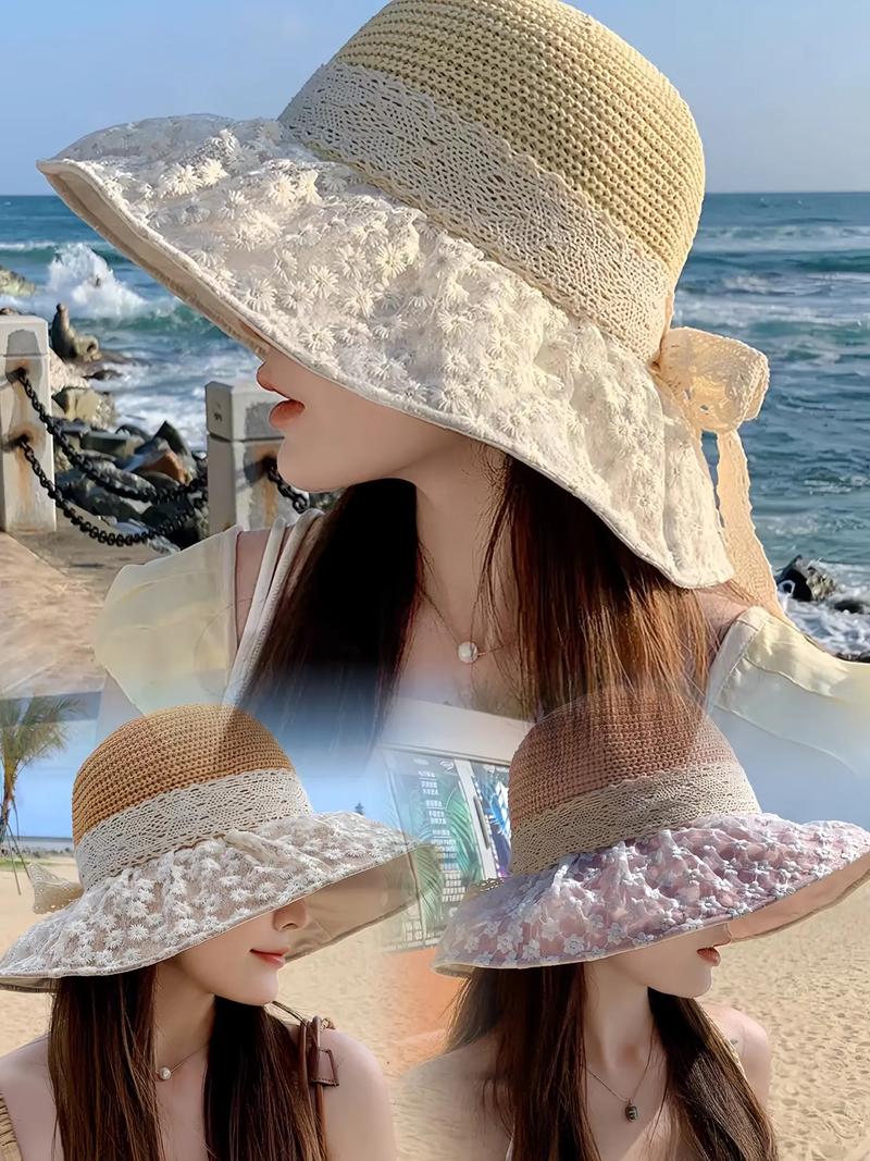 海边宽檐帽墨镜防晒面罩实拍
