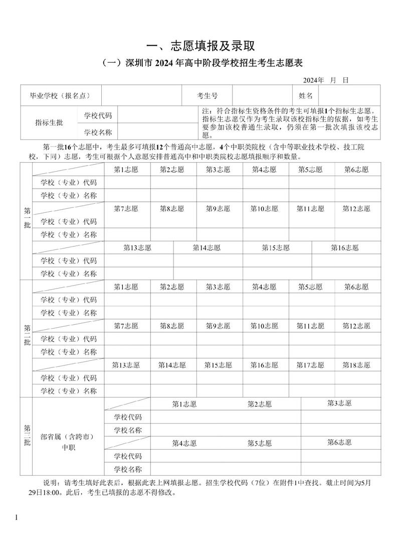 2024新中考志愿梯度填报示例表