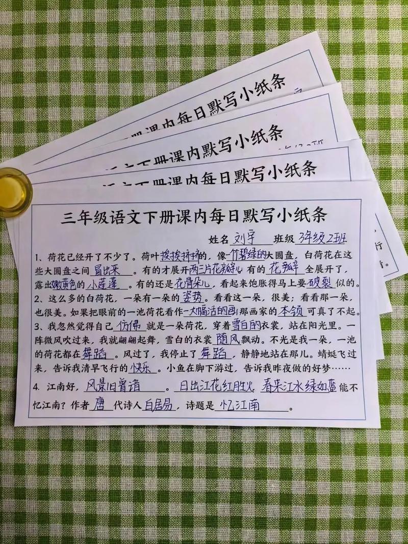 小学语文课堂夹着小纸条的学生摘抄本