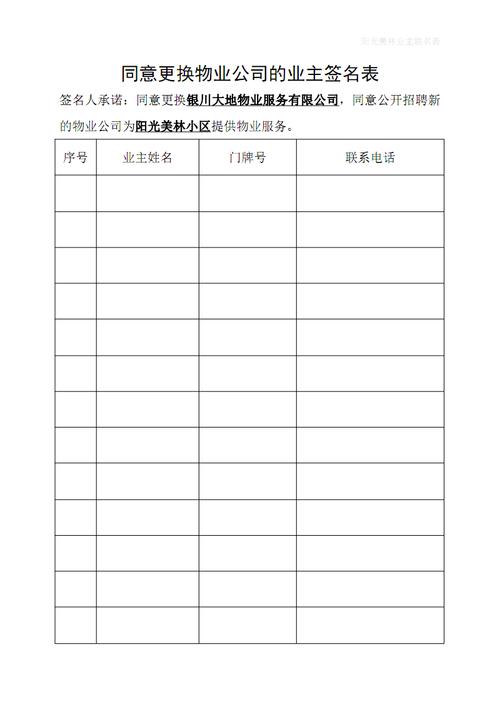 业主集体向物业申请查账签字表