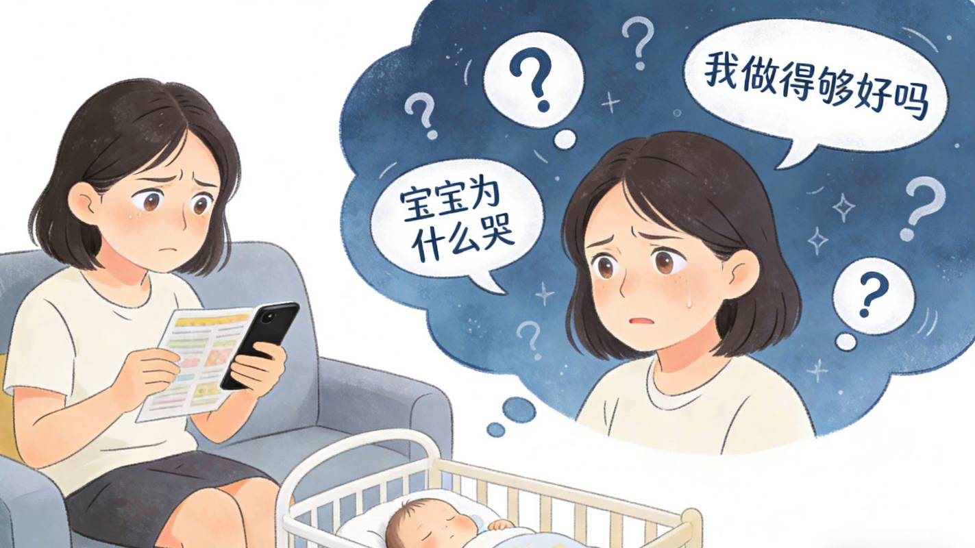 宝妈刷手机对比育儿信息焦虑表情实拍