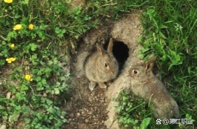 野兔静卧在浅坑中伪装