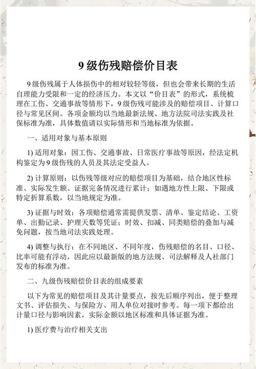 工伤九级赔偿计算明细手写样本