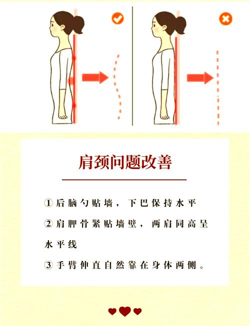 办公室肩颈放松靠墙站姿示意图