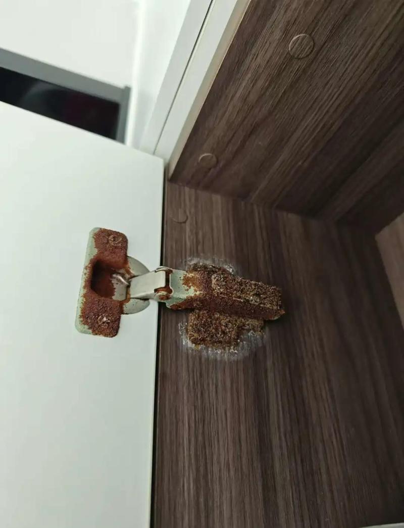 合页生锈断裂门扇下垂特写图