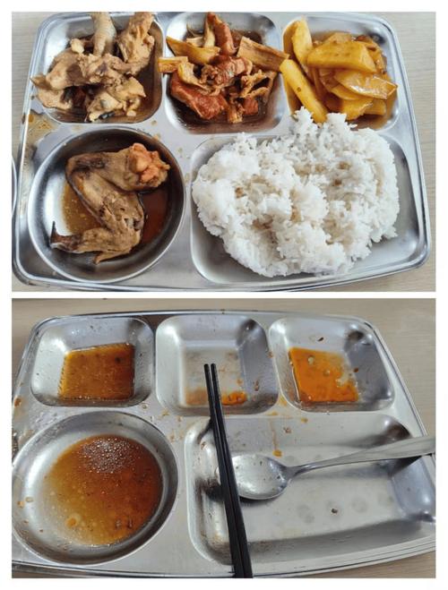 城市学校学生午餐光盘行动前后对比
