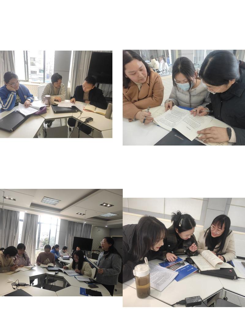 学校教研走廊教师讨论成绩单场景