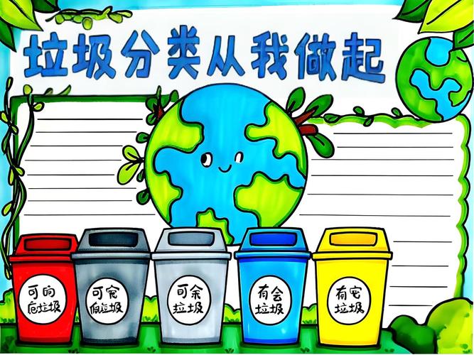 公开课上老师举着学生画的垃圾分类手抄报