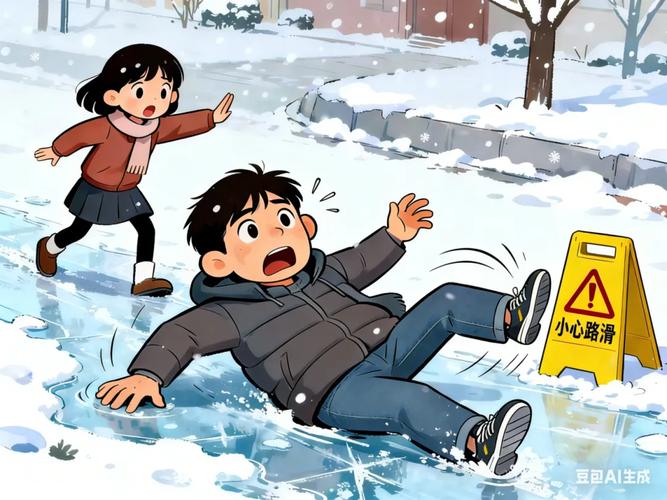 冬季雨雪天气行人滑倒瞬间抓拍