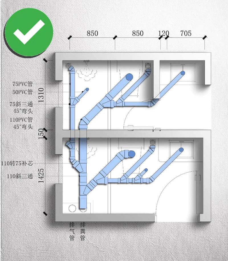 装修下水管道铺设坡度示意图