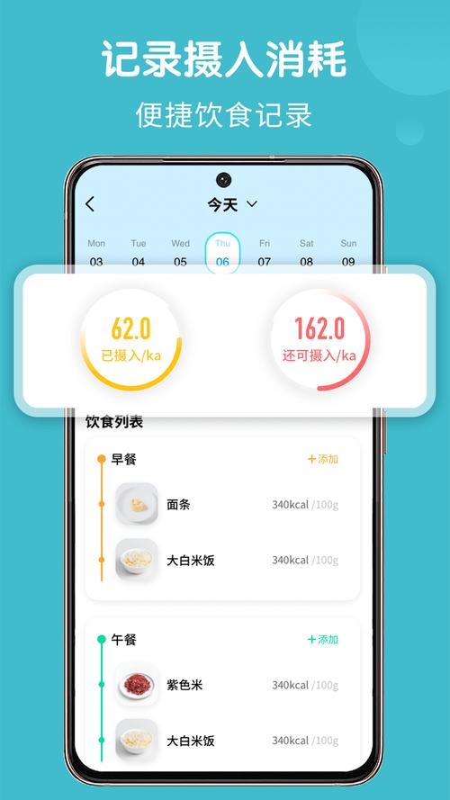智能手机健康管理APP饮食记录界面截图