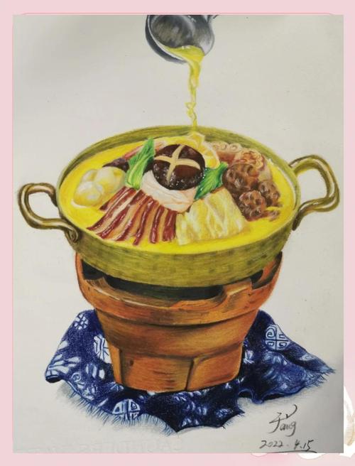 儿童手绘吃饭日记彩铅画作品