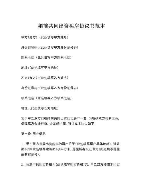 武汉婚前共同买房出资协议示例