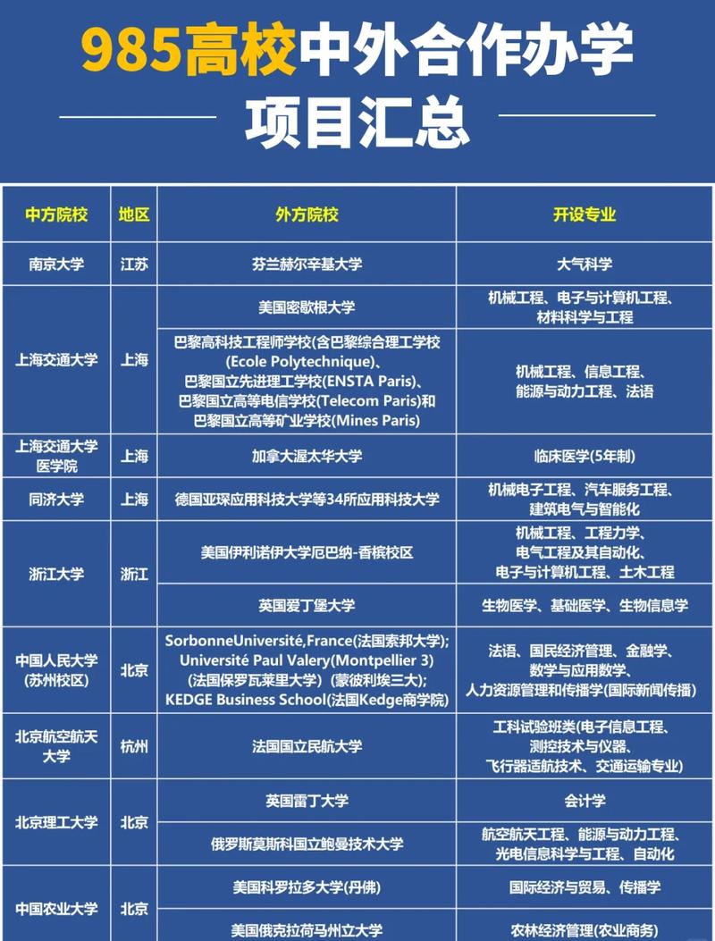 海外院校与国内头部企业联合培养项目信息汇总表