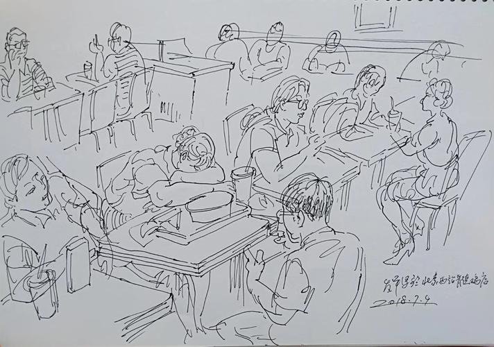 教室学生分组自主讨论摸鱼场景速写