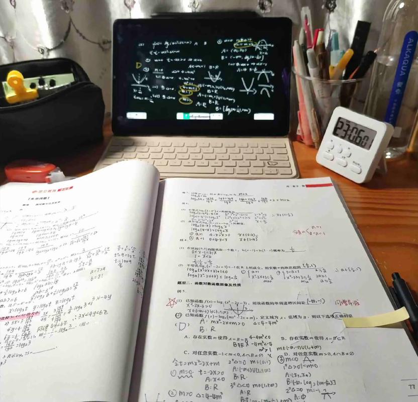 高中学生对着满本整理好的笔记发呆的真实课堂场景