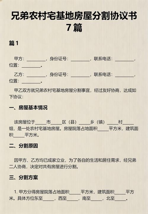 农村宅基地房分家手写协议书