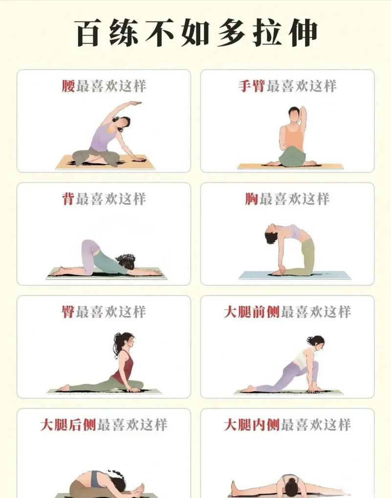 居家简易静态拉伸动作分解图