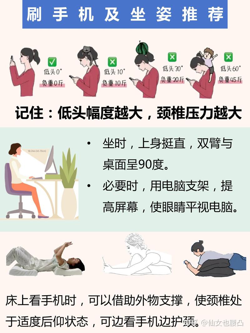 坐姿颈椎病患者手机使用高度正确示范图
