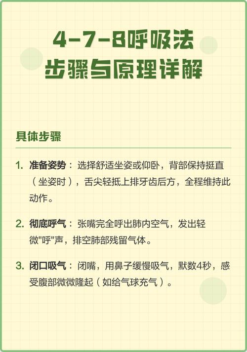 4-7-8呼吸法操作步骤示意图