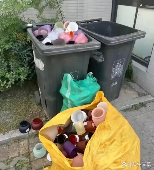 梅雨季发霉的旧塑料收纳箱放在小区垃圾桶旁