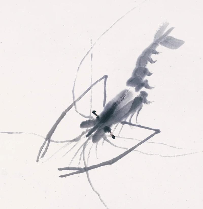 小学美术课堂上小朋友画的荧光绿齐白石虾作品